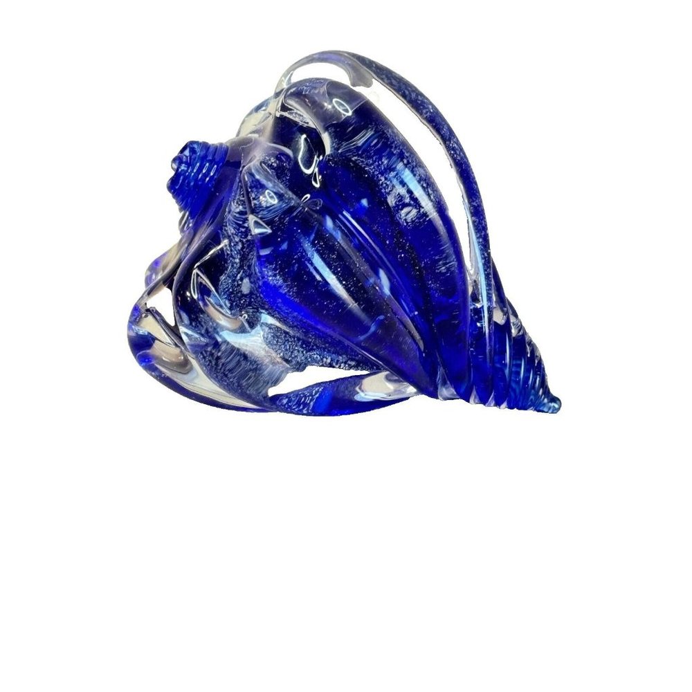 Cobalt Blue Shimmering Silver Art Glass Shell Figure Paper Weight Thames Glass